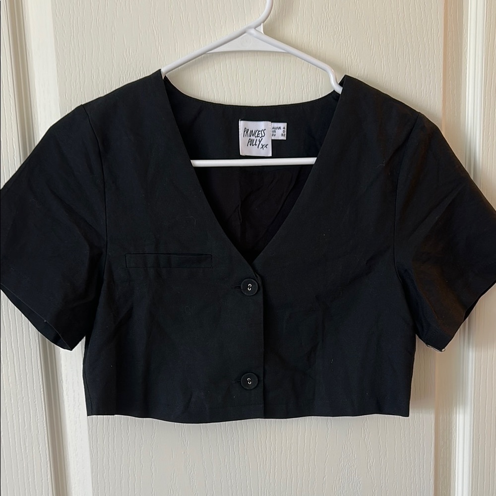 Princess Polly Black Notched Collar Crop Top